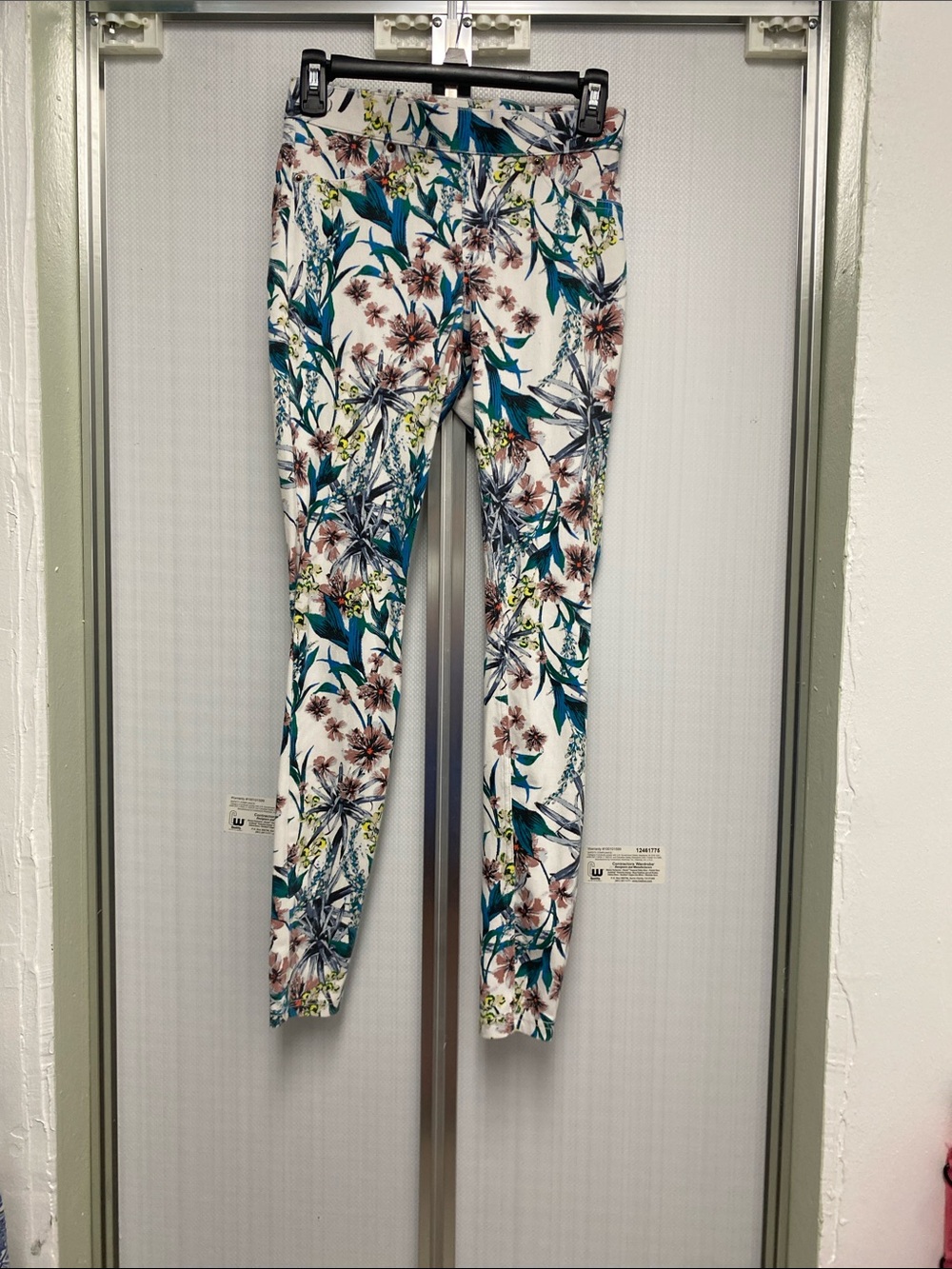 Floral Print High-Rise Women’s Jeans - White with Teal & Brown Floral